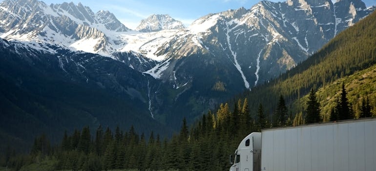 A moving truck on the road.
